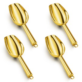 LIANYU 4-Piece Mini Ice Scoop Set, 3 Ounce Stainless Steel Scoop, Small Metal Food Scoops for Candy Flour Sugar, Utility Scoop for Canisters Kitchen Bar, Mirror Finish, Dishwasher Safe, Gold