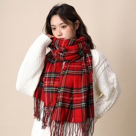 Christmas Red Check Muffler for Women - Warm Winter & New Year Gift Scarf Free Size / Red - 200x50cm 2ea