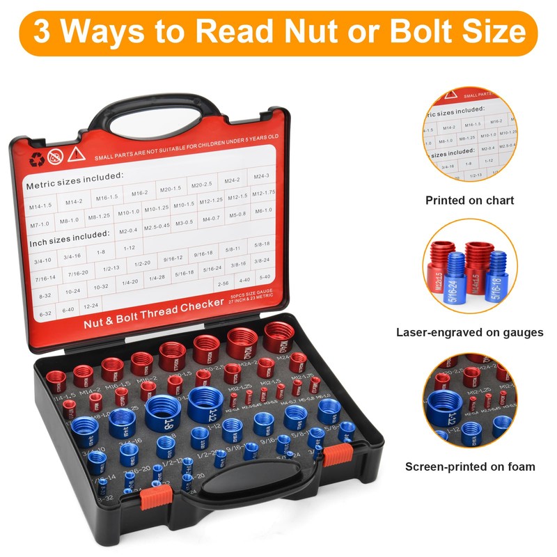 Comfylichi 50 Pcs Nut and Bolt Thread Checker - 27