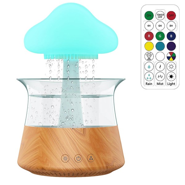 Humidifier Water Drip, 7 Changing Colors Essential Oil Aroma Diffuser Aromatherapy Cloud Diffuser, Desk Fountain Bedside for Sleeping Relaxing Mood Water Drop Sound (with Remote Control-B)