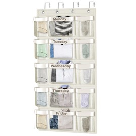 VERONLY Weekly Hanging Shelf Organiser Cupboard Organiser for Children Hanging Organiser Monday to Friday Hanging Storage Wardrobe Organiser for School Bedroom Caravan Bathroom (White)