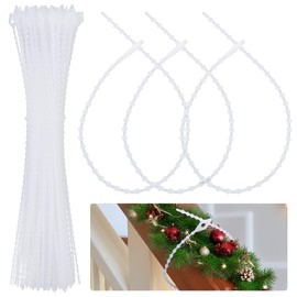 codree 100 Pcs Reusable Christmas Garland Ties, Adjustable Beaded Loop Cable Ties Garland Hanger, Flexible Decorative Hanging Christmas Lights Tie for Xmas Tree Wreath Stairways Banister Decoration