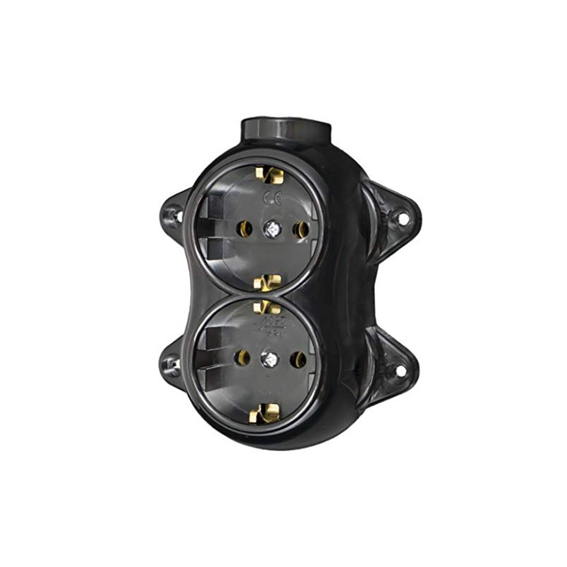 Socket fix, retro, 2-way, 16 A, 250 V, surface-mounted, brass,