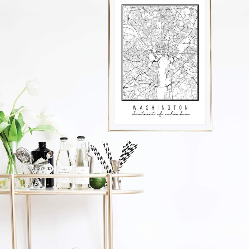 Washington DC Street Map Black and White Print, Unframed