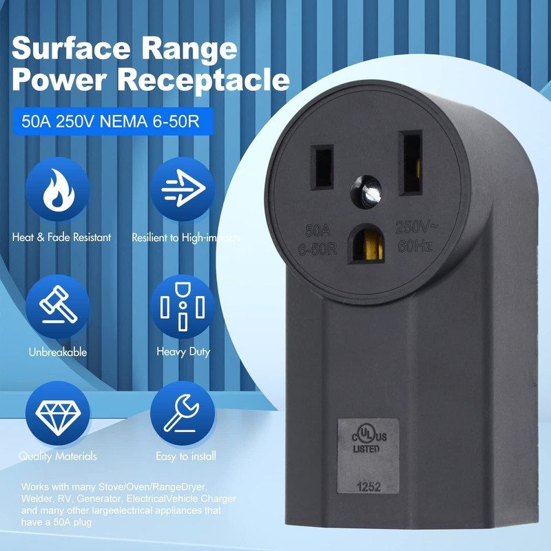 Micmi NEMA 6-50R Receptacle 2-Pole 3-Wire Surface Mount Power Receptacle