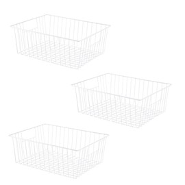 Y.Z.Bros 16" L x 12" W Wider Freezer Storage Organizer Baskets Container, Metal Wire Chest Upright Refrigerator Divider Bins with Built-in Handles for Cabinet, Pantry, Closet, Kitchen（3 Pack）