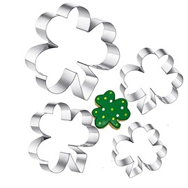 Clover Cookie Cutter Set, 4-Piece Patrick's Day Shamrock Cookie Cutter Set, Irish Holiday Party Supplies4'', 3.2'', 1.85'', 1.3''