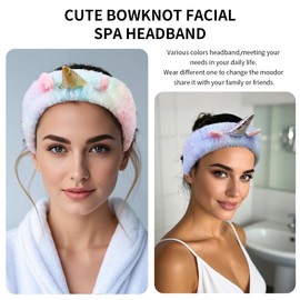 FlyingMage Kawaii Spa Headbands for Women Girls - 2 Pack Cute Soft Fleece Facial Headbands for Makeup, Skincare and Face Washing, Silver+Gold Horn