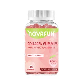 Novafun Collagen Gummies with Biotin, Vitamin C & E – 300mg Collagen for Hair, Skin & Nail Support, Vegetarian & Gluten-Free, Peach Flavor, 60 Count