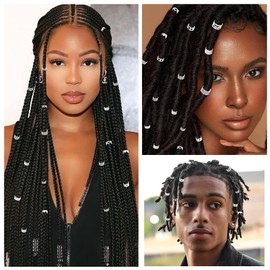 100pcs Silver Hair Jewelry, Loc Jewelry for Hair Braids, Dreadlocks Hair Cuffs Adjustable Silver Hair Rings Accessories for Women Girls