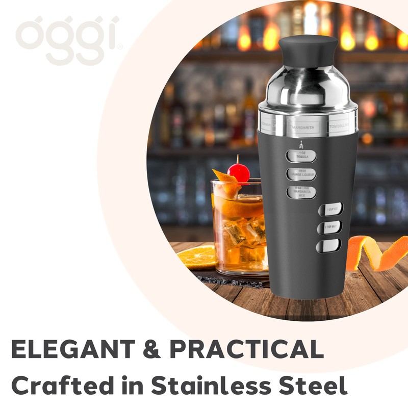Oggi 23-Ounce Stainless Steel Cocktail Shaker, Black