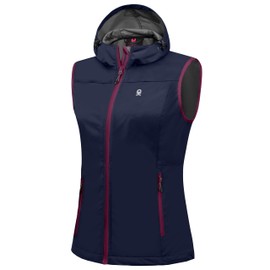 Little Donkey Andy Women's Lightweight Softshell Vest, Hooded Sleeveless Jacket Golf Hiking Running Navy Blue XL