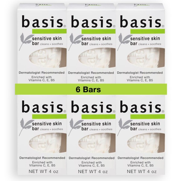 Basis Sensitive Skin Bar Soap for Body, Hands and Face,