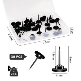 30 Pack Metal Push Pins Thumb Tacks for Walls Multipurpose Drawing Pins for Cork Board Bulletin Board Maps Office Home Decor (Black)