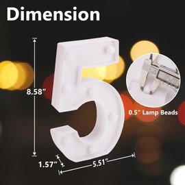 TRONSBOO LED Marquee Sign Light Up Letters, Alphabet Light Up Letters Sign, Battery Powered LED Letter Lights for Night Light, Wedding, Birthday, Party, Christmas or Home Decor (Number 5)