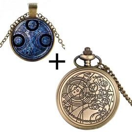 Tiong Nostalgia Retro Quartz Pocket Watch with Necklace Chain Blue Pendant & Gift Box (Blue)