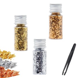 FUSONGQINTANG 3 Bottles Gold Leaf Flakes Metallic Foil Flakes 3-Colour Gold Foil Fragments for Art Gilding Craft Embellishments