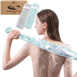 myHomeBody Exfoliating Washcloths for Showering, Loofah Body Scrubber Exfoliator, Back Shower Towel, Bath Washer for Exfoliation, Set of 2 (Color Will Be Shipped Randomly)