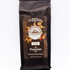 Andina Colombian Dark Premium Roast Ground Coffee - Low Acidity 100% Arabica Ground Coffee - 1 LB