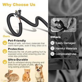 Protectores de cable de 10 pies, Negro, Moderno, Cubiertas de cable de 1/2 pulgada, PET, Enroscado, 1 unidad