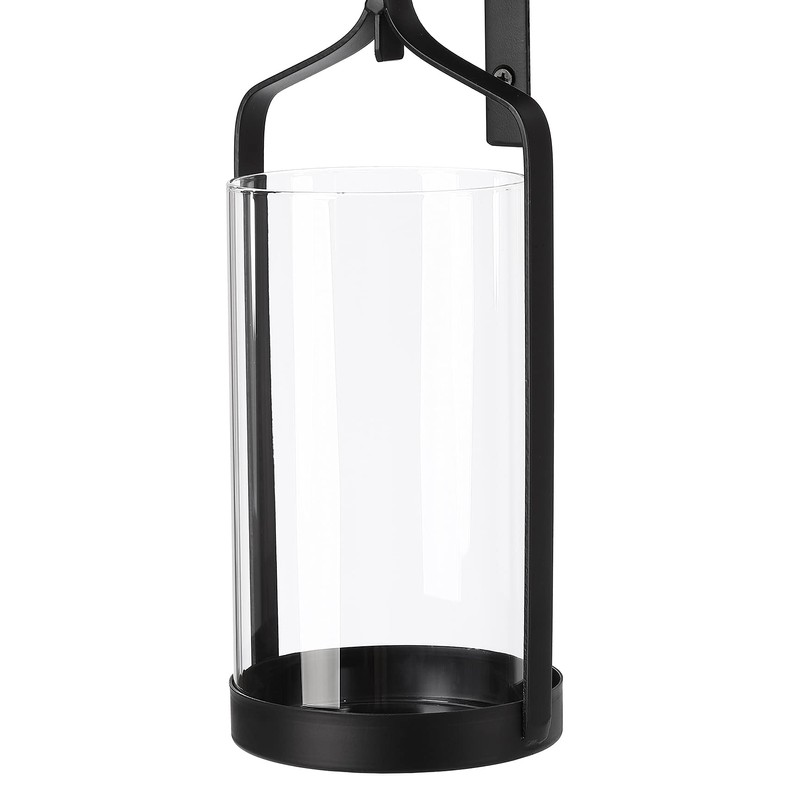 Souliron Hanging Hurricane Glass Wall Sconce Candle Holder Black Metal