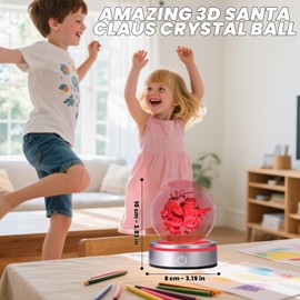 OSQI 3D Crystal Ball Night Light Santa Claus - Crystal Ball Lamp for Kids, Round Base with Touch Control Color Changing LED, Christmas Birthday Favors for Friends Family (3.15 in)