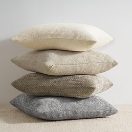 Topfinel Set of 4 Cushion Covers, 50 x 50 cm, Cream Chenille Cushion Covers, Sofa Cushion, Decorative Cushion Cover, Rattan Weave Style Design for Sofa, Living Room, Bedroom, Balcony, Children