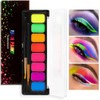 Neon UV Glow Face Paint Palette, 8 Fluorescent Colours, Water-Activated
