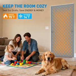HOMWMPA Thermal Insulated Door Curtain Fits Door Size 32" x 80", Curtain Size 35" x 82", Weatherproof Oxford with Thickened Cotton Fill, Keep Cold Out & Save Energy, Drill-Free Easy Installation, Gray