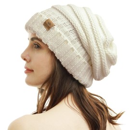 PAGE ONE Womens Winter Beanie Warm Cable Knit Hat Style Stretch Trendy Ribbed Chunky Cap White