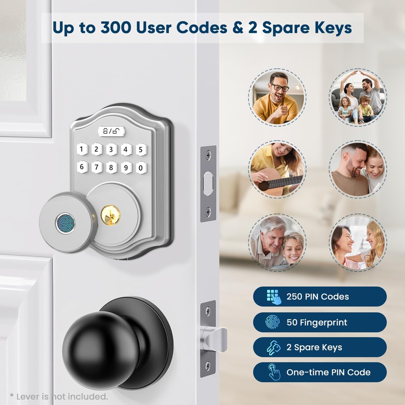 52HZ Fingerprint Door Lock, Keyless Entry Door Lock with Code,