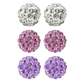 JewelrieShop Rhinestones Crystal Ball Stud Earrings Set Fireball Disco Ball Pave Bead Earrings Hypoallergenic for Women 8mm x 3 Pairs (White, Lt. Pink, Tanzanite)