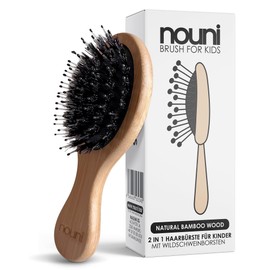 Children's Bamboo Wood Brush with Boar Bristles | Kids Brush: No Pull | Premium Baby Massage Comb | Hair Brush by nouni