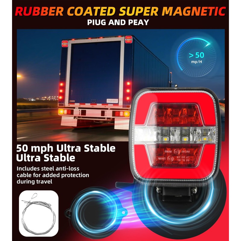Upgraded Wireless Trailer Lights Magnetic, Rechargeable Tow Light Kit with