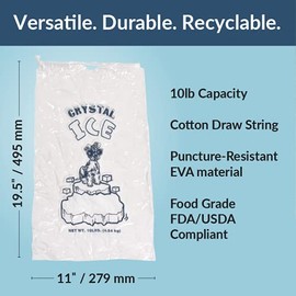 Pinnacle Mercantile Plastic Ice Bags 10 Lb. with Draw String Closure Pack 500