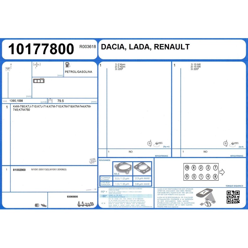 AJUSA 81002900 Bolt Kit for Cylinder Head