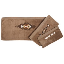 Paseo Road Yosemite Aztec 3 Piece Cotton Embroidered Bath Towel Set, Mocha, Rustic Southwestern Cabin Lodge Style