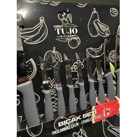 Bıçak Seti Tırtıklı Bıçak Seti 10 lu Sebze Meyve Ekmek (Gri)