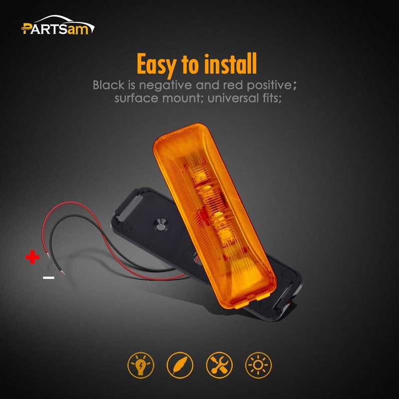 Partsam 4x Waterproof Amber/Red 4LED Side Marker Light for Trailer