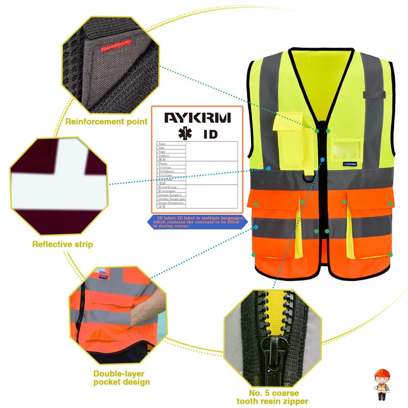 AYKRM 21 Colours Safety Vest Reflective Safety Vest with Reflective