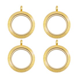 WANDIC Photo Charms, Set of 4 Gold Stainless Steel Round Memory Locket Pendant Bridal Wedding Bouquet Charms for Photo or Wedding, 25mm