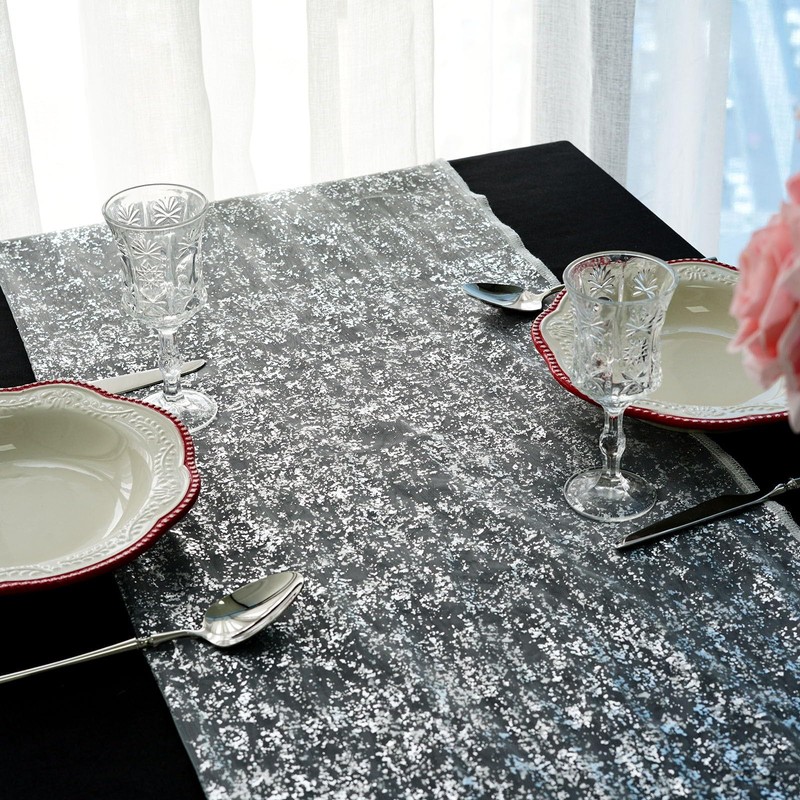 AerWo 2Pcs Silver Table Runner 10FT, Glitter Table Runner Wedding