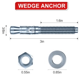 Ahniiqo 3/8 x 3 inch Wedge Anchors, 6 pcs Concrete Screw and Anchor Kit, Galvanized Concrete Anchors, Concrete Wall Anchors and Brick Anchors, Suitable for Concrete Floors and Walls