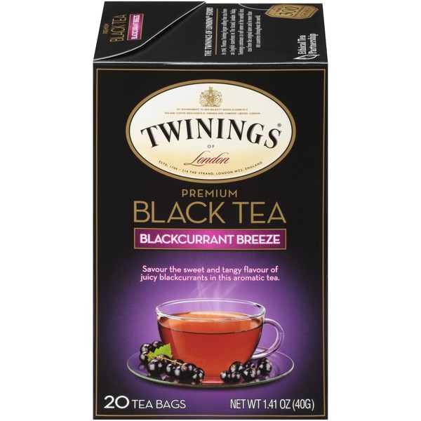Twinings Blackcurrant Breeze Black Tea, 20 Count Pack of 6, Individually Wrapped Tea Bags, Sweet, Tangy Taste, Caffeinated