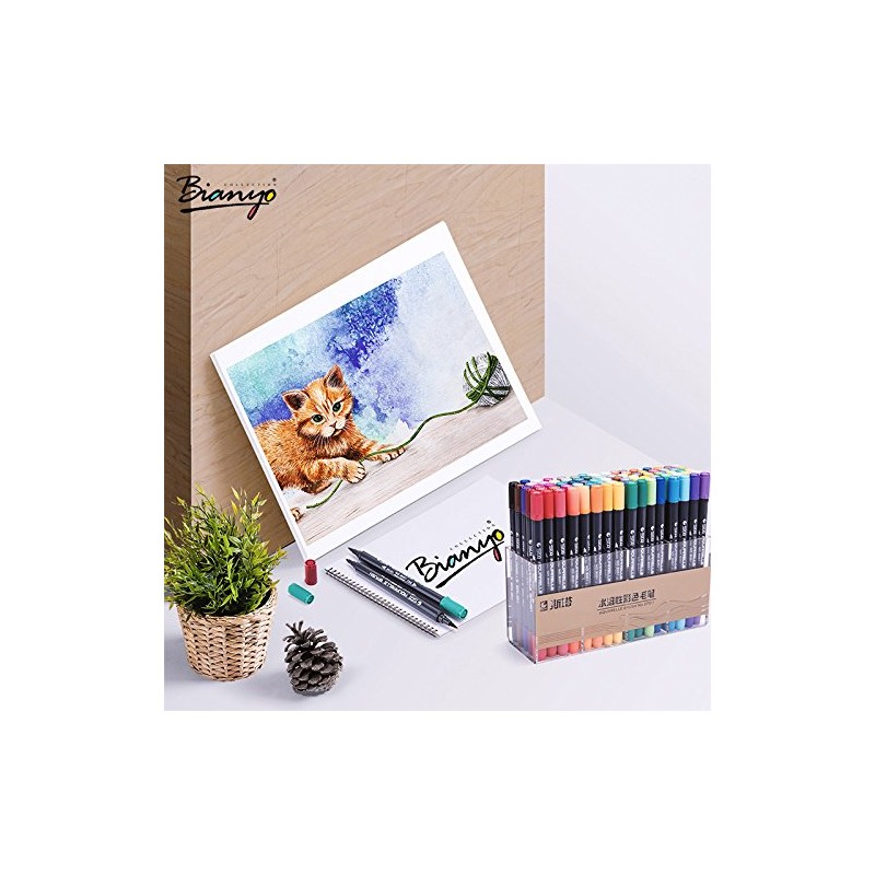 Bianyo Set of 48 Premium Dual Tip Markers, Non-Toxic Double