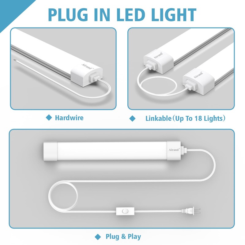 Airand LED Ceiling Light Fixture with Plug 5000k, Triproof LED