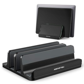 AboveTEK Soporte Vertical para Ordenador portátil, 3 Ranuras para Ordenador, Tableta y teléfono, Compatible con Todos los Modelos de portátiles (hasta 17,3 Pulgadas) – Negro
