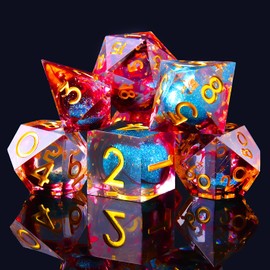 YEMEKO Liquid Core DND Dice - Sharp Edge Handmade Dice Set for Dungeons and Dragons Ttrpg, Multi-Sided RPG Polyhedral Resin Roleplaying(Blue red)