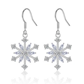 Snowflake Earrings White Gold-Plated with White/Blue/Pink Cubic Zirconia Christmas Jewellery Gift for Women Sister Girlfriend Girls Christmas Gifts, Cubic Zirconia