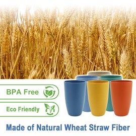 BUSOKIP Wheat Straw Cups 20 OZ Large Capacity Set of 6, Unbreakable Drinking Cups Reusable, Alternative to Plastic Cups Reusable, Dishwasher Safe Water Tumblers (Multicolor)